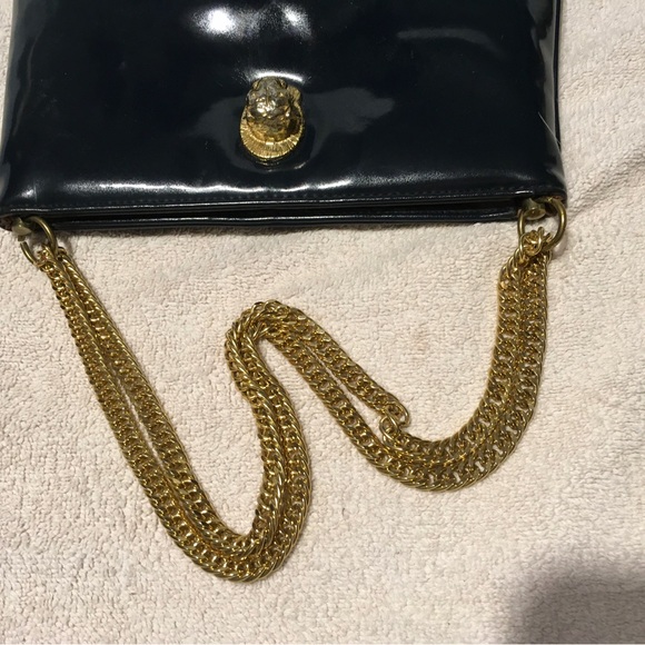 Vintage Ruth Saltz Patent Leather Hinged Opening Cougar pull Tab Navy Blue - Picture 10 of 12